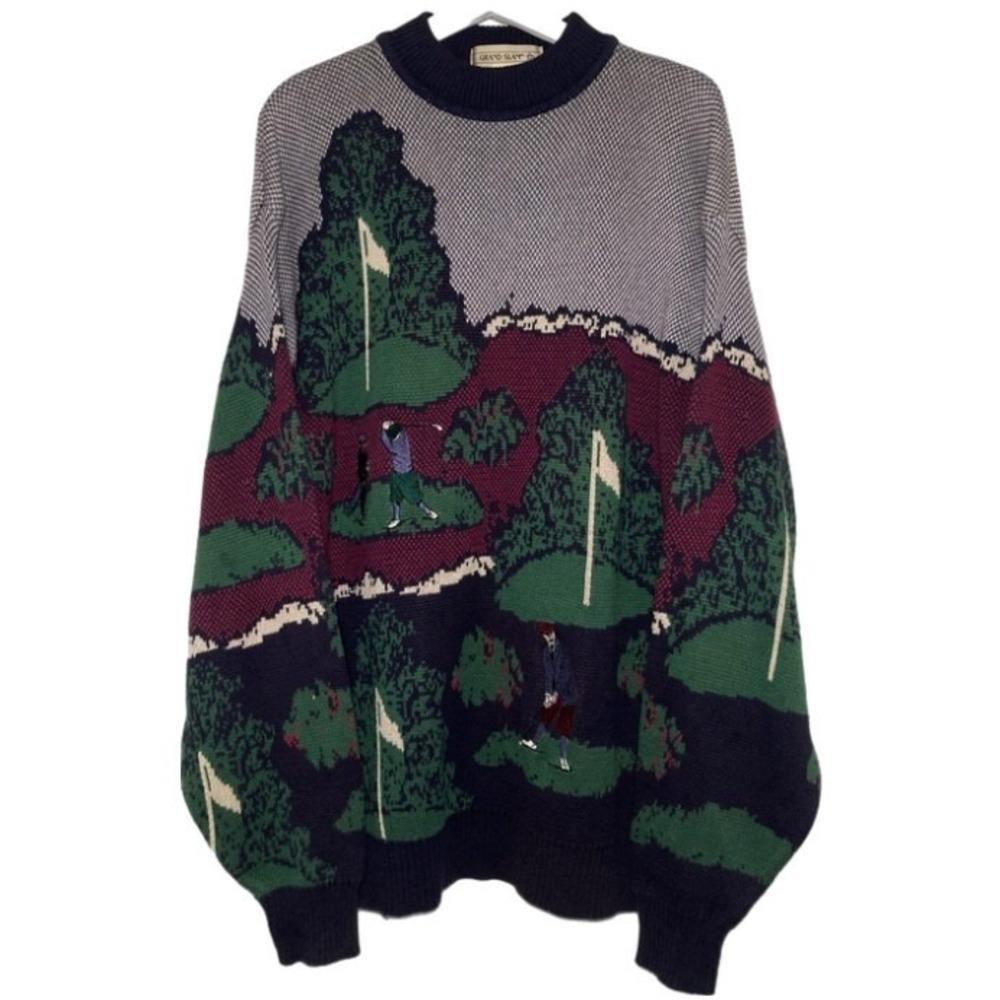 Grand Slam Sweater Mens Large Mock Neck Golf Vintage Rare Pullover Knit Graphic